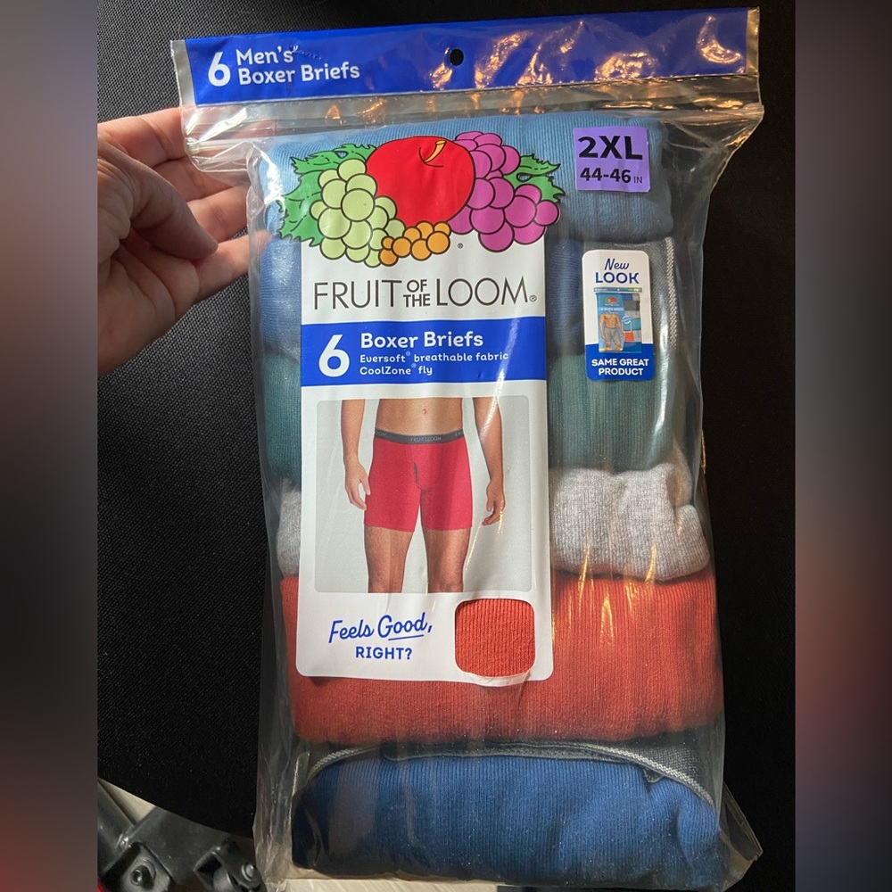 Men’s Fruit of the Loom, 6 pairs Boxer Briefs 2XL, Brand New, Not opened